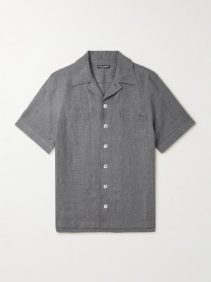 Camp-Collar Logo-Embroidered Linen Shirt