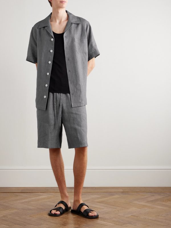 Camp-Collar Logo-Embroidered Linen Shirt - OU Camp-Collar Logo-Embroidered Linen Shirt - OU