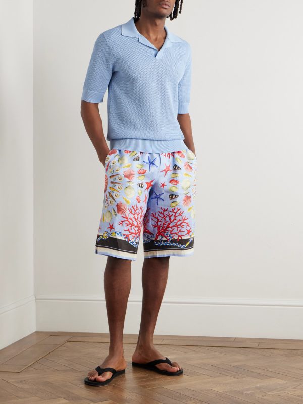 Printed Linen Straight-Leg Shorts - OU Printed Linen Straight-Leg Shorts - OU