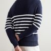 Striped Ribbed Cotton Half-Zip Sweater - BK Striped Ribbed Cotton Half-Zip Sweater - BK