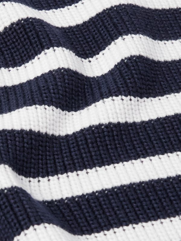 Striped Ribbed Cotton Half-Zip Sweater - CU Striped Ribbed Cotton Half-Zip Sweater - CU