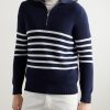 Striped Ribbed Cotton Half-Zip Sweater - FR Striped Ribbed Cotton Half-Zip Sweater - FR