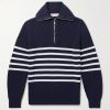 Striped Ribbed Cotton Half-Zip Sweater Striped Ribbed Cotton Half-Zip Sweater