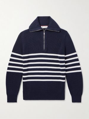 Striped Ribbed Cotton Half-Zip Sweater Striped Ribbed Cotton Half-Zip Sweater