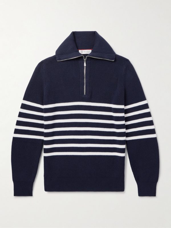 Striped Ribbed Cotton Half-Zip Sweater Striped Ribbed Cotton Half-Zip Sweater