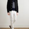 Striped Ribbed Cotton Half-Zip Sweater - OU Striped Ribbed Cotton Half-Zip Sweater - OU