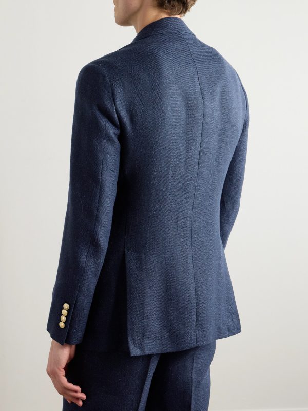 Slim-Fit Double-Breasted Linen, Silk, Wool and Cotton-Blend Suit Jacket - BK Slim-Fit Double-Breasted Linen, Silk, Wool and Cotton-Blend Suit Jacket - BK