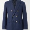 Slim-Fit Double-Breasted Linen, Silk, Wool and Cotton-Blend Suit Jacket Slim-Fit Double-Breasted Linen, Silk, Wool and Cotton-Blend Suit Jacket