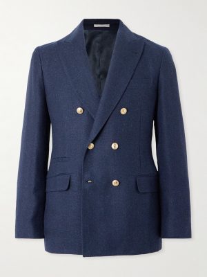 Slim-Fit Double-Breasted Linen, Silk, Wool and Cotton-Blend Suit Jacket Slim-Fit Double-Breasted Linen, Silk, Wool and Cotton-Blend Suit Jacket