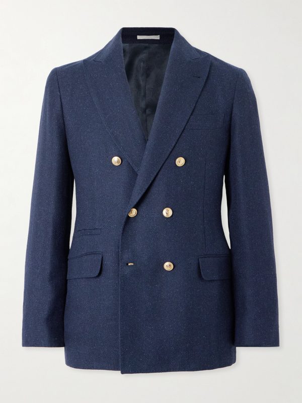 Slim-Fit Double-Breasted Linen, Silk, Wool and Cotton-Blend Suit Jacket Slim-Fit Double-Breasted Linen, Silk, Wool and Cotton-Blend Suit Jacket