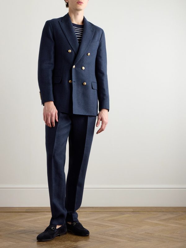 Slim-Fit Double-Breasted Linen, Silk, Wool and Cotton-Blend Suit Jacket - OU Slim-Fit Double-Breasted Linen, Silk, Wool and Cotton-Blend Suit Jacket - OU