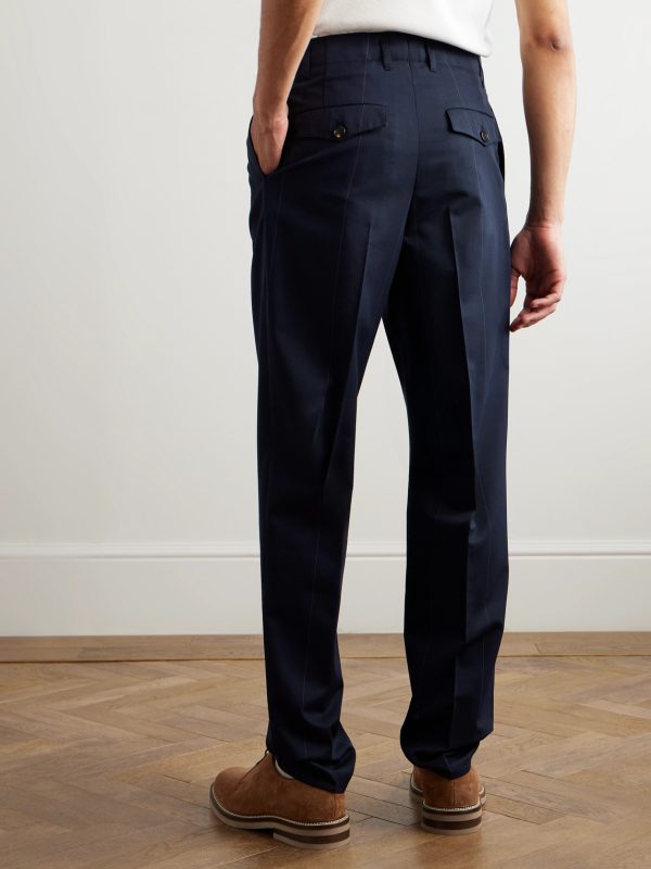 Tapered Pleated Pinstriped Wool and Cotton-Blend Trousers - BK Tapered Pleated Pinstriped Wool and Cotton-Blend Trousers - BK