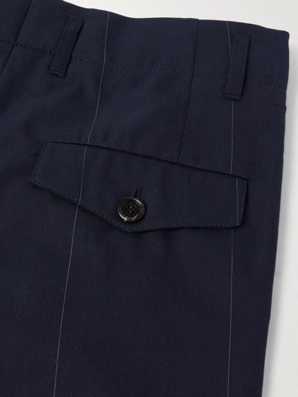 Tapered Pleated Pinstriped Wool and Cotton-Blend Trousers - CU Tapered Pleated Pinstriped Wool and Cotton-Blend Trousers - CU