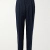 Tapered Pleated Pinstriped Wool and Cotton-Blend Trousers Tapered Pleated Pinstriped Wool and Cotton-Blend Trousers