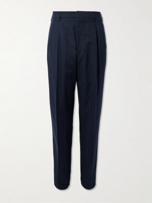 Tapered Pleated Pinstriped Wool and Cotton-Blend Trousers Tapered Pleated Pinstriped Wool and Cotton-Blend Trousers