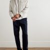 Tapered Pleated Pinstriped Wool and Cotton-Blend Trousers - OU Tapered Pleated Pinstriped Wool and Cotton-Blend Trousers - OU