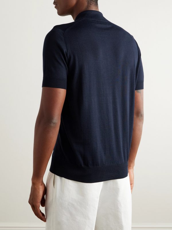 Slim-Fit Logo-Embroidered Silk and Cotton-Blend Polo Shirt - BK Slim-Fit Logo-Embroidered Silk and Cotton-Blend Polo Shirt - BK