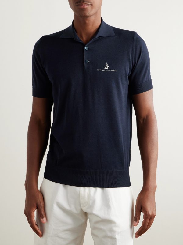 Slim-Fit Logo-Embroidered Silk and Cotton-Blend Polo Shirt - FR Slim-Fit Logo-Embroidered Silk and Cotton-Blend Polo Shirt - FR