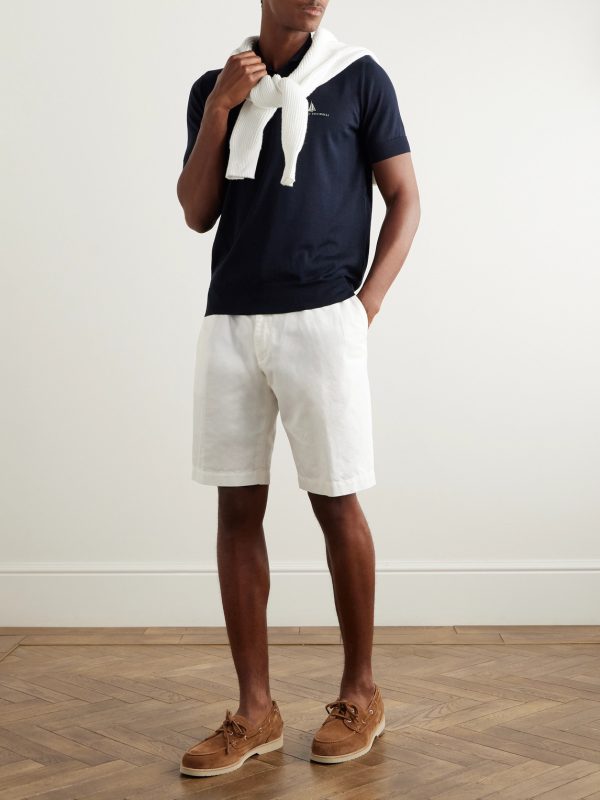 Slim-Fit Logo-Embroidered Silk and Cotton-Blend Polo Shirt - OU Slim-Fit Logo-Embroidered Silk and Cotton-Blend Polo Shirt - OU