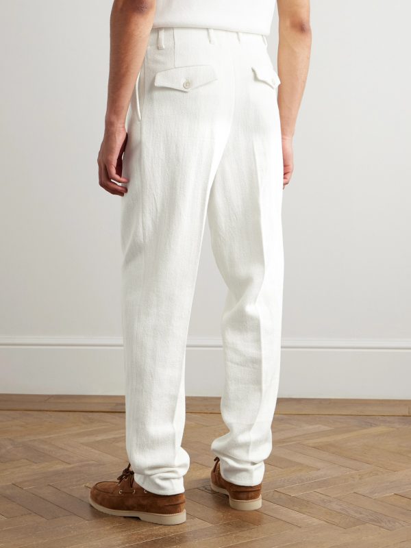 Straight-Leg Pleated Cotton and Linen-Blend Trousers - BK