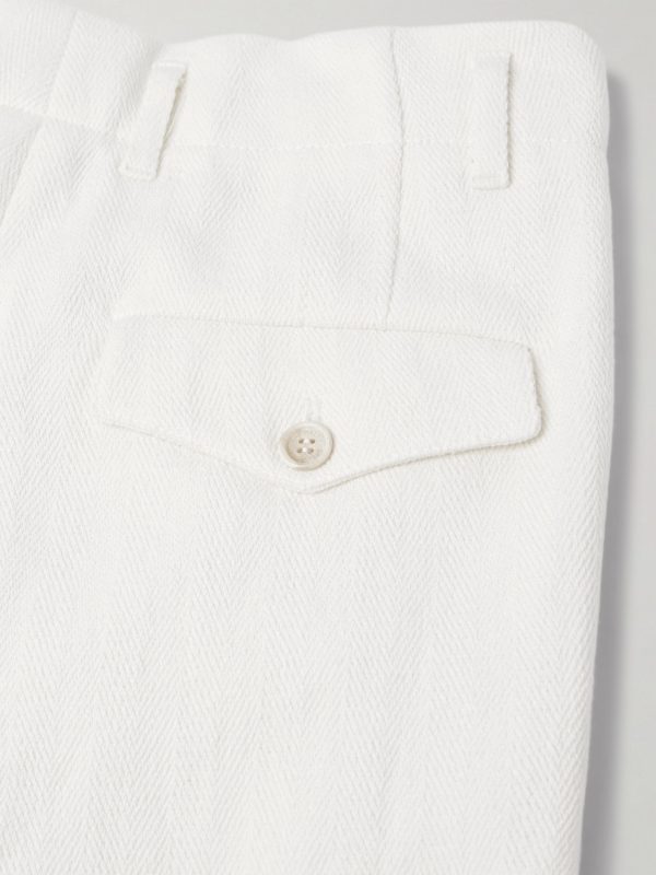 Straight-Leg Pleated Cotton and Linen-Blend Trousers - CU