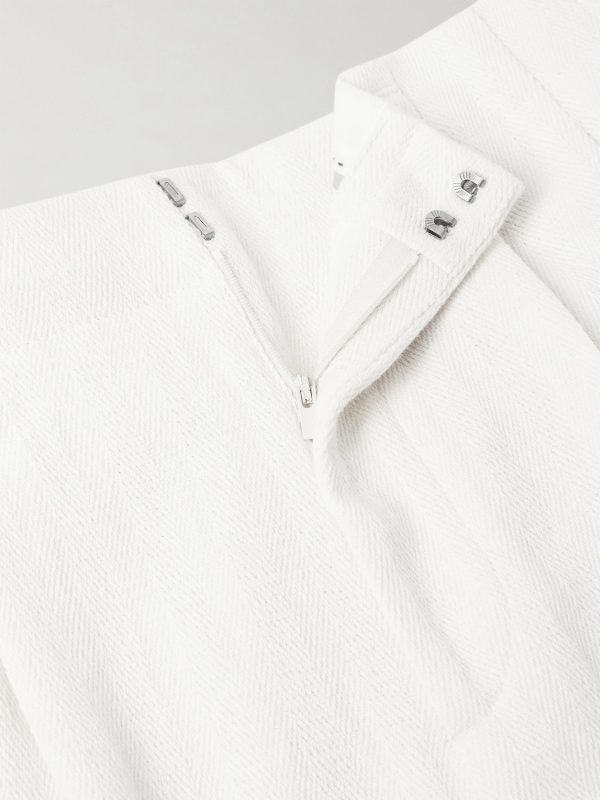Straight-Leg Pleated Cotton and Linen-Blend Trousers - E1