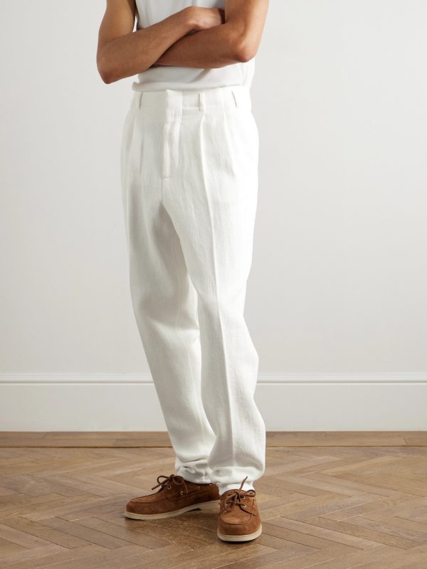 Straight-Leg Pleated Cotton and Linen-Blend Trousers - FR