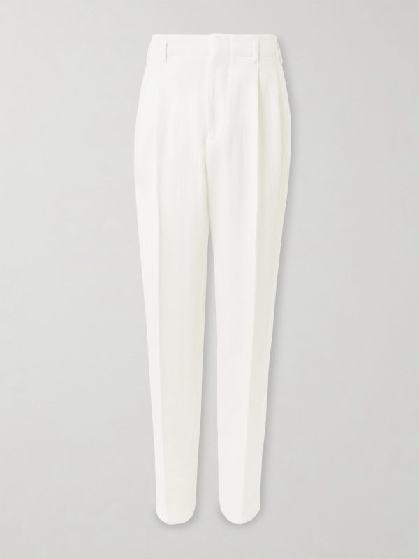 Straight-Leg Pleated Cotton and Linen-Blend Trousers