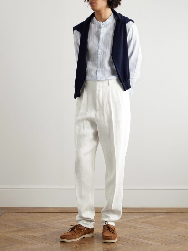 Straight-Leg Pleated Cotton and Linen-Blend Trousers - OU