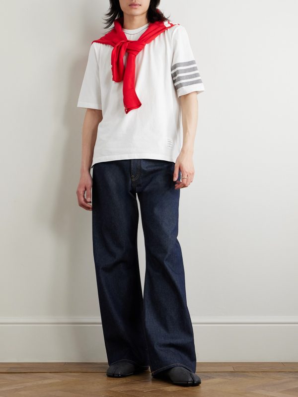 Logo-Appliquéd Striped Cotton-Jersey T-Shirt - OU Logo-Appliquéd Striped Cotton-Jersey T-Shirt - OU