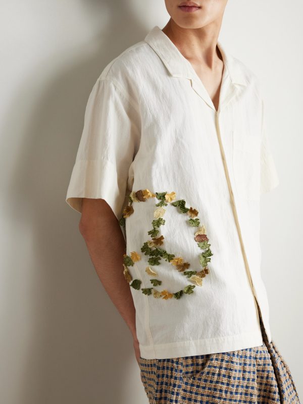 Greetings Oversized Camp-Collar Appliquéd Organic Cotton Shirt - FR