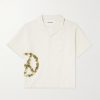 Greetings Oversized Camp-Collar Appliquéd Organic Cotton Shirt