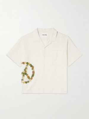 Greetings Oversized Camp-Collar Appliquéd Organic Cotton Shirt Greetings Oversized Camp-Collar Appliquéd Organic Cotton Shirt