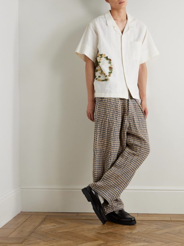 Greetings Oversized Camp-Collar Appliquéd Organic Cotton Shirt - OU