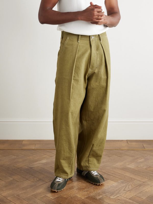 Lush Wide-Leg Pleated Organic Cotton-Canvas Trousers - FR