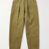 Lush Wide-Leg Pleated Organic Cotton-Canvas Trousers
