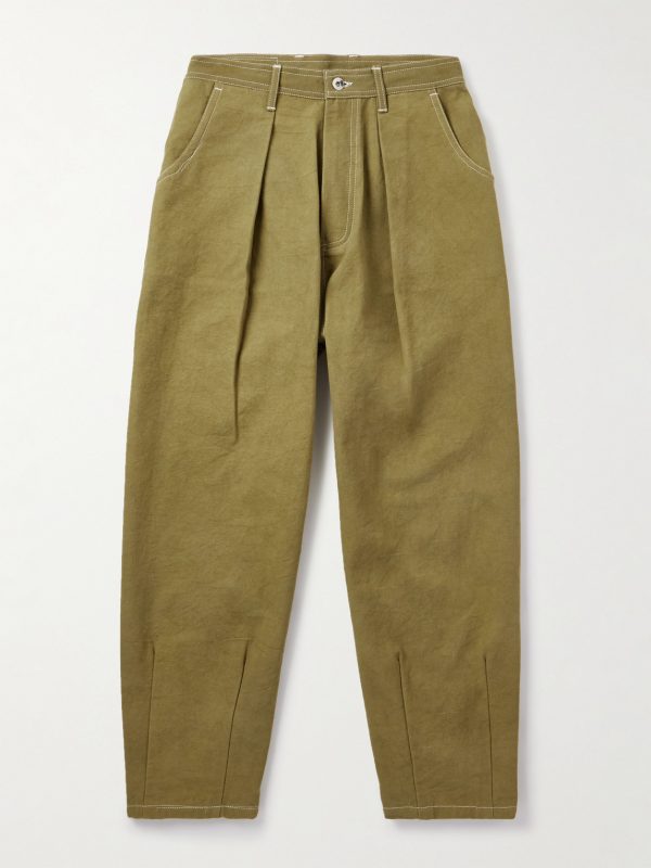 Lush Wide-Leg Pleated Organic Cotton-Canvas Trousers
