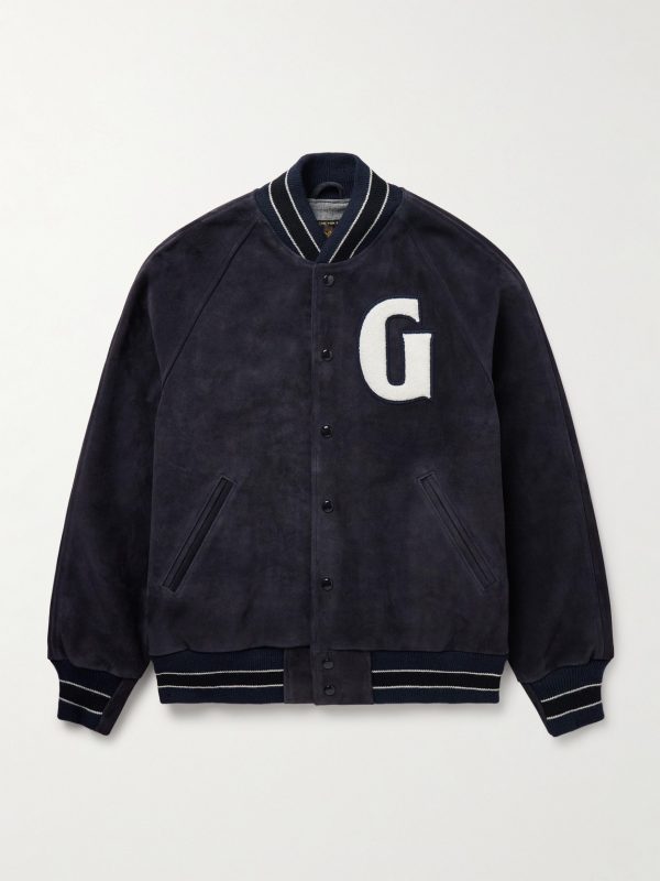 Logo-Appliquéd Suede Varsity Jacket Logo-Appliquéd Suede Varsity Jacket