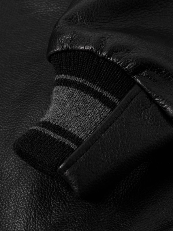Logo-Appliquéd Full-Grain Leather Varsity Jacket - E1 Logo-Appliquéd Full-Grain Leather Varsity Jacket - E1