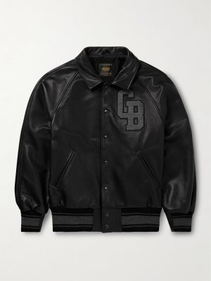 Logo-Appliquéd Full-Grain Leather Varsity Jacket