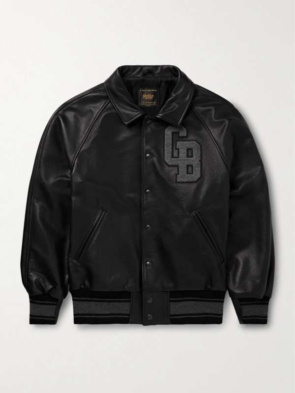 Logo-Appliquéd Full-Grain Leather Varsity Jacket Logo-Appliquéd Full-Grain Leather Varsity Jacket