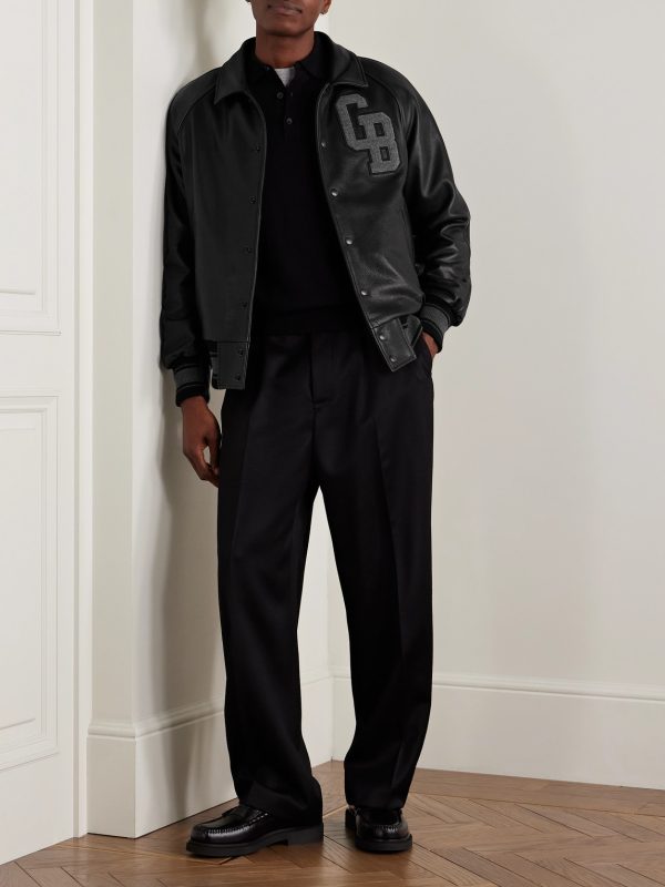 Logo-Appliquéd Full-Grain Leather Varsity Jacket - OU Logo-Appliquéd Full-Grain Leather Varsity Jacket - OU