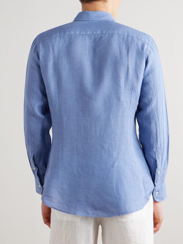 Nick Slim-Fit Cutaway-Collar Linen Shirt - BK