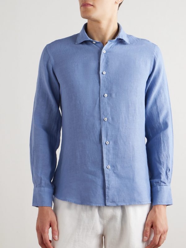 Nick Slim-Fit Cutaway-Collar Linen Shirt - FR