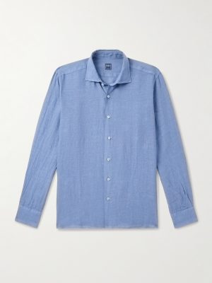 Nick Slim-Fit Cutaway-Collar Linen Shirt Nick Slim-Fit Cutaway-Collar Linen Shirt