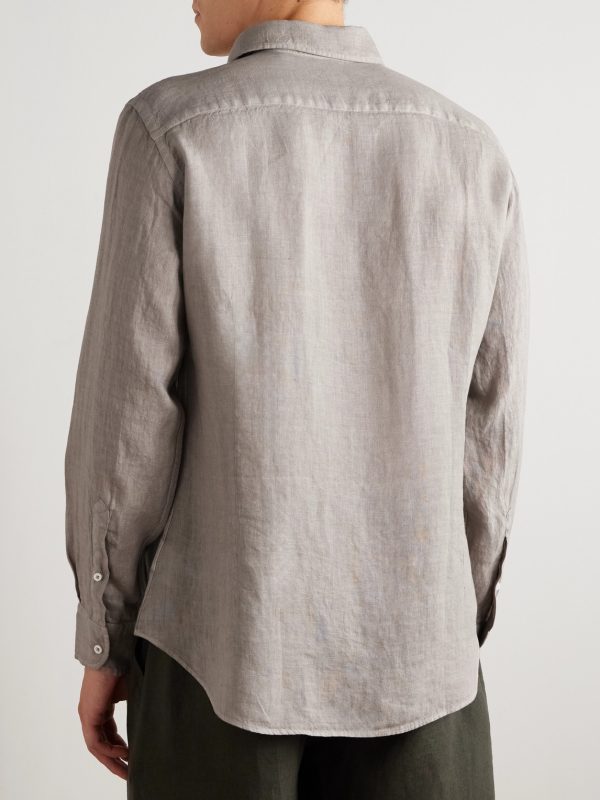 Nick Slim-Fit Cutaway-Collar Linen Shirt - BK