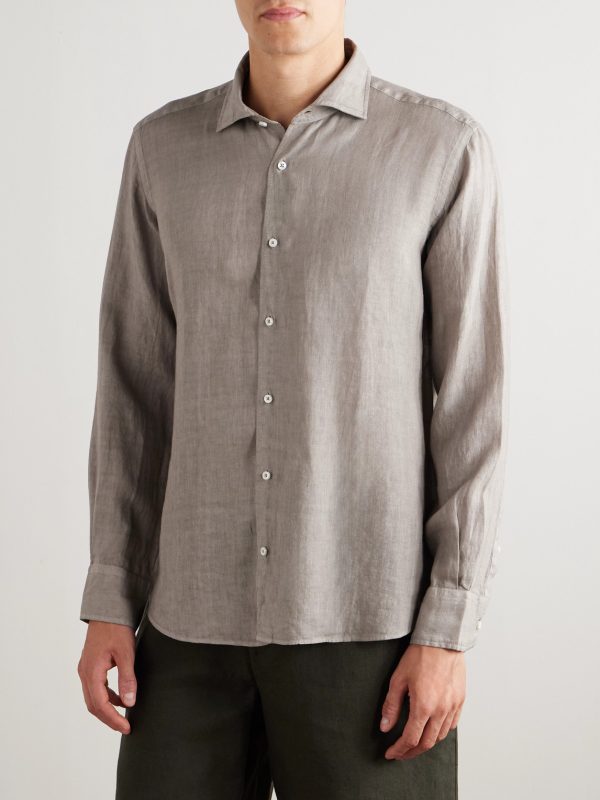 Nick Slim-Fit Cutaway-Collar Linen Shirt - FR