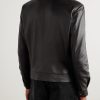 Shearling-Trimmed Leather Bomber Jacket - BK