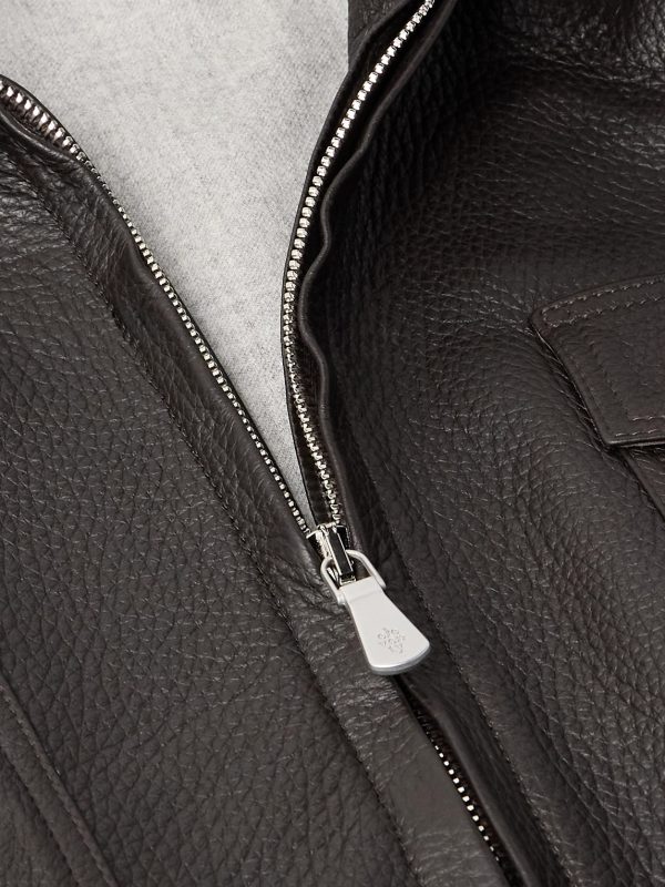 Shearling-Trimmed Leather Bomber Jacket - CU