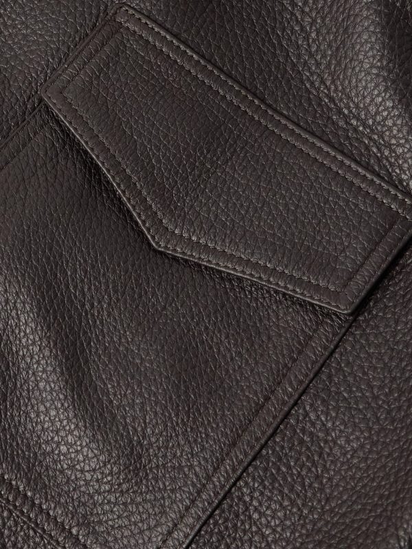 Shearling-Trimmed Leather Bomber Jacket - E1